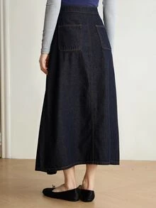 Dazy-Less Women's Asymmetric Placket Casual Commute Denim Skirt Fall - Dark Wash - View 2