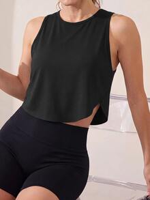 Easithlete Easithlete Women's Solid Color Round Neck Daily Fitness Sporty Athletic Sports Tank Top Gym Workout Black Summer - Black - View 4
