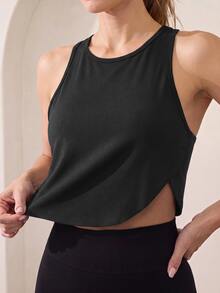 Easithlete Easithlete Women's Solid Color Round Neck Daily Fitness Sporty Athletic Sports Tank Top Gym Workout Black Summer - Black - View 6