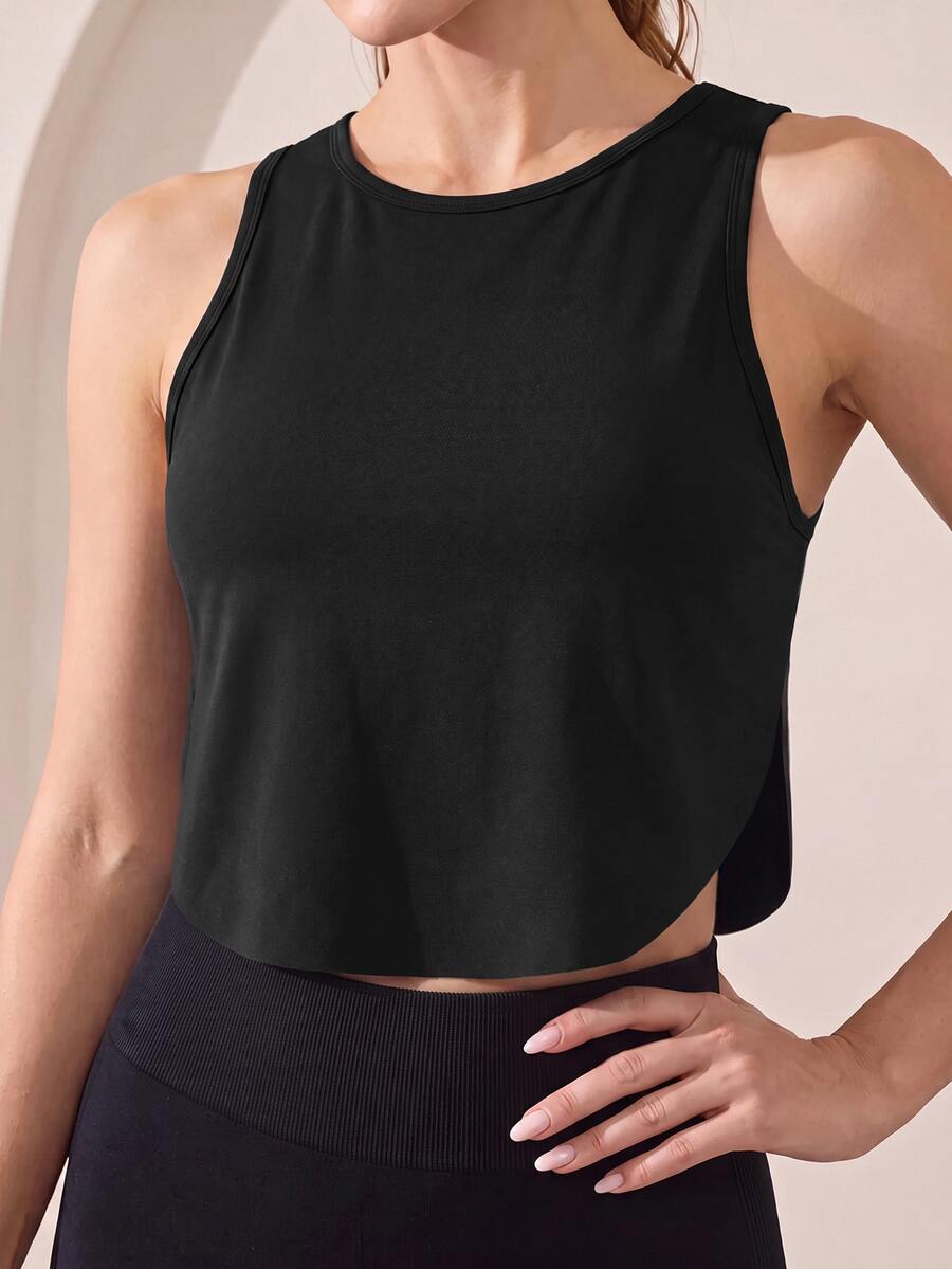 Easithlete Easithlete Women's Solid Color Round Neck Daily Fitness Sporty Athletic Sports Tank Top Gym Workout Black Summer - Black - View 1