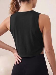Easithlete Easithlete Women's Solid Color Round Neck Daily Fitness Sporty Athletic Sports Tank Top Gym Workout Black Summer - Black - View 2