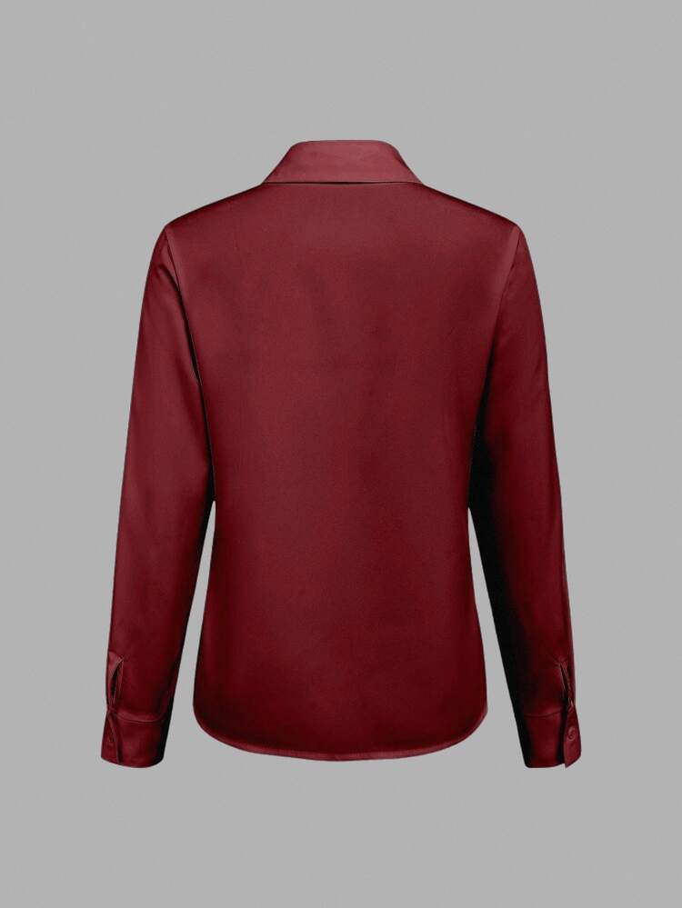 EMERY ROSE Women's Casual Smart Casual Elegant Commute Office Everyday Solid Color Long Sleeve Shirt Casual Autumn For University For Women Dark Red - Burgundy - View 2