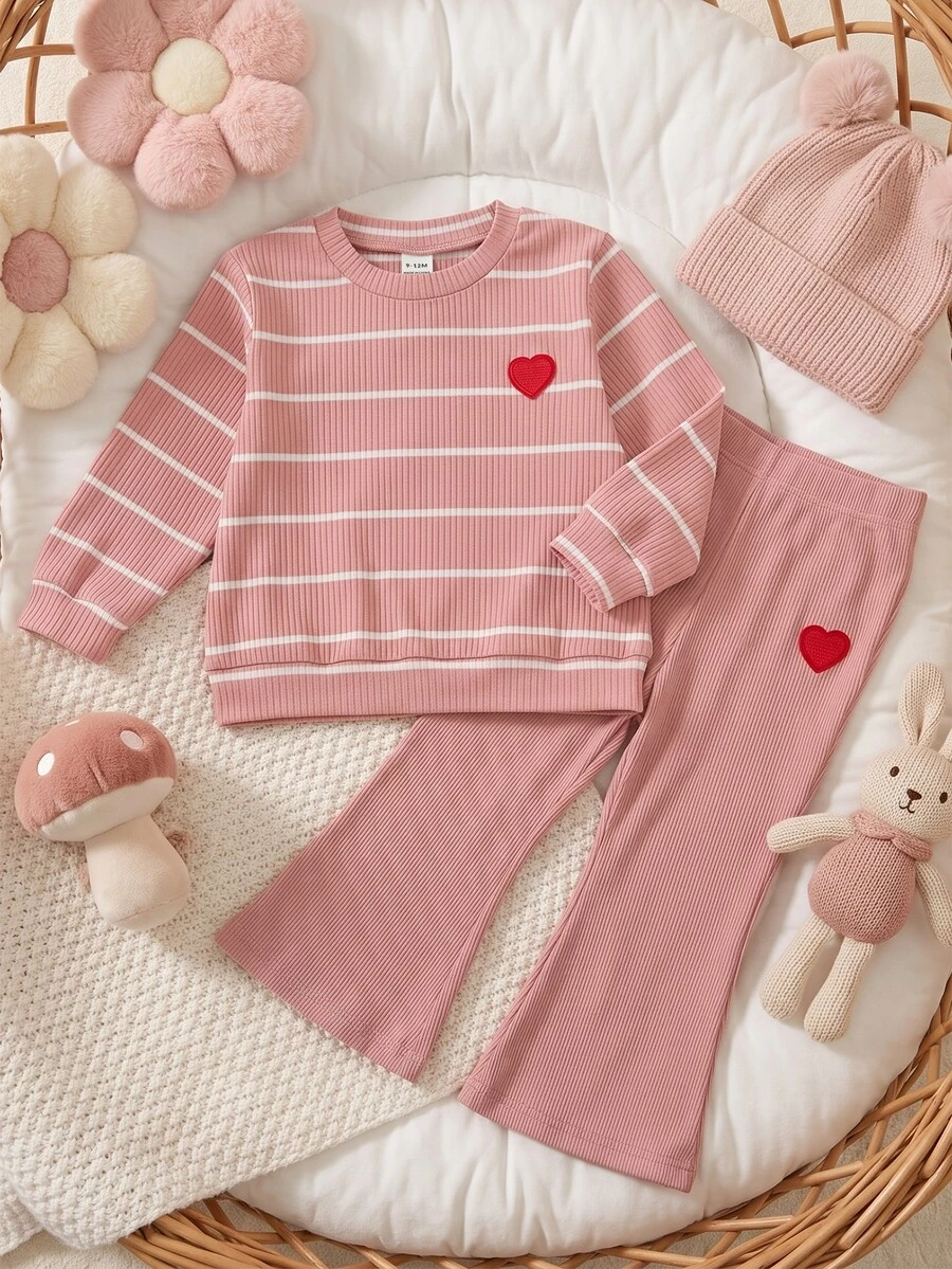 SHEIN 女嬰連帽衫與運動衫套裝 - 粉色 - 查看 1