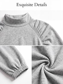 SOLERSUN Women Heather Gray Funnel Neck Sweatshirt, Ruched Raglan Sleeve Drawstring Hem Long Sleeve Relaxed Fit Athleisure Pullover - Grey - View 11