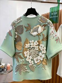 Resyla Floral Print Round Neck Short Sleeve T-Shirt, Summer - Multicolor - View 2