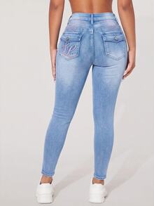 SHEIN PETITE Women's Casual Versatile Daily Travel Denim Jeans With Pockets And Buttons - Blue - View 8