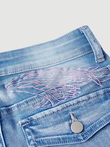 SHEIN PETITE Women's Casual Versatile Daily Travel Denim Jeans With Pockets And Buttons - Blue - View 6