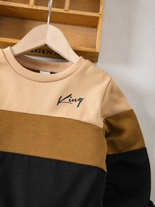 SHEIN 小男孩 2 件套運動服套裝，拼色字母圖案運動衫與長褲，學院風返校穿搭 - 彩色 - 查看 6