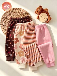 4-In-2 女童幼童運動長褲，純粉色、復古條紋、大碎花、深色碎花蝴蝶結印花，羅紋收口褲腳 - 彩色 - 查看 2
