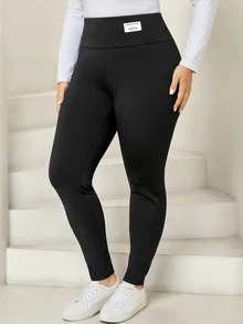 Comfylo Legging Musim Dingin Plus Solid dengan Lapisan Termal - Hitam - View 3