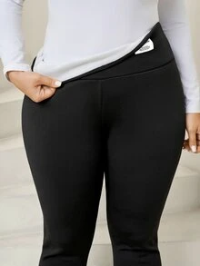 Comfylo Legging Musim Dingin Plus Solid dengan Lapisan Termal - Hitam - View 5