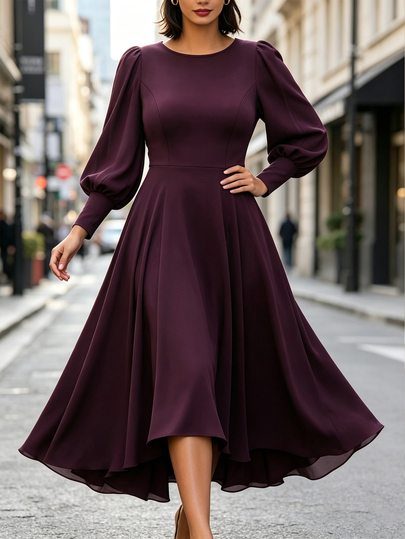 Velvienne Vestido elegante de talla grande con mangas de farol vintage