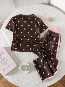 SHEIN Kids Tween Girl Knitted Colorblock Crew Neck Raglan Sleeve Casual T-Shirt And Long Pants 2 Pieces Set - Pink - View 2