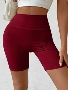 Chiquease Women's Solid Color High Waist Daily Fitness Athleisure Casual Base Layer Shorts Gym Workout Burgundy Summer - Burgundy - View 4