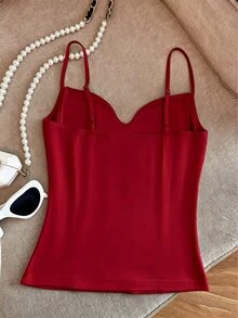 Resyla Women's Solid Color Casual Versatile Camisole Tank Top - Red - View 2