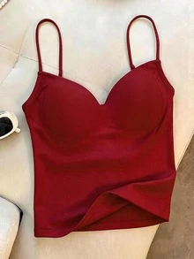 Resyla Women's Solid Color Casual Versatile Camisole Tank Top - Red - View 1