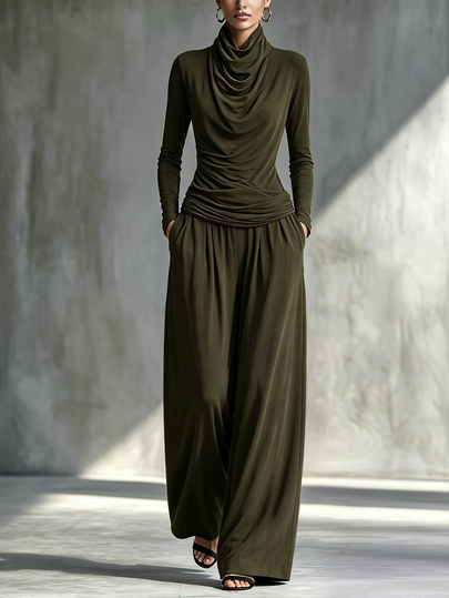 SHEIN Women's Elegant Cowl Neck Design 2 Pieces Set