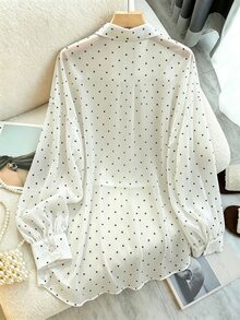 INAWLY 女款波點休閒百搭日常外出襯衫 早午餐穿搭 黑色波點 白色 夏季 - 米色 - 查看 2