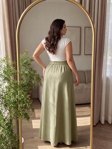 Modelyn Rok Minimalis Warna Polos Model A-Line untuk Pakaian Kerja, Ukuran Reguler Musim Semi/Gugur, Ukuran Plus - Khaki - View 2