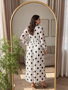 Modelyn Gaun Pesta Kasual Wanita Ukuran Besar Motif Polkadot dengan Hiasan Renda - Putih - View 2
