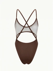 Bonvoyette Women's Solid Color Backless One-Piece Swimsuit For Vacation And Beach - Olive Green - View 3