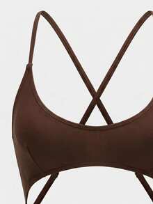Bonvoyette Women's Solid Color Backless One-Piece Swimsuit For Vacation And Beach - Olive Green - View 4