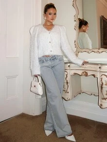SHEIN 女款素色休閒百搭日常開襟衫 - 白色 - 查看 3
