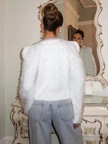 SHEIN 女款素色休閒百搭日常開襟衫 - 白色 - 查看 2