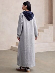 Graceveil Contrast Panel Hooded Dress - Grey - View 2