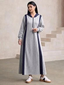 Graceveil Contrast Panel Hooded Dress - Grey - View 4