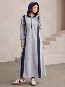 Graceveil Contrast Panel Hooded Dress - Grey - View 6