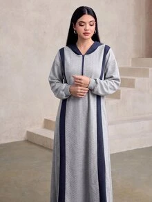 Graceveil Contrast Panel Hooded Dress - Grey - View 8