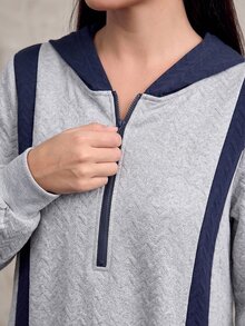 Graceveil Contrast Panel Hooded Dress - Grey - View 3
