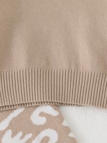 High Neck Leopard Print Jacquard Sweater & Pants Set For Young Girl (Small) - Brown - View 4