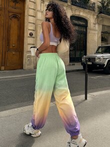 Modviera Women's Gradient Color Loose Casual Tapered Leg Outdoor Long Pants With Pockets - Mint Green - View 2