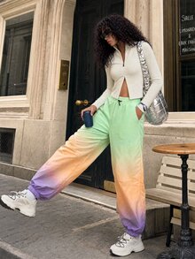 Modviera Women's Gradient Color Loose Casual Tapered Leg Outdoor Long Pants With Pockets - Mint Green - View 6