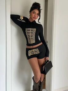 Aloruh 女款秋冬拿破崙短褲，時尚性感街頭風 - 黑色 - 查看 7