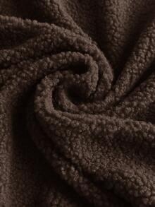 Comfortcana Plus Size Women Chocolate Brown Letter Graphic Zip-Up Half Placket Fleece Sweatshirt, Autumn/Winter - Chocolate Brown - View 7