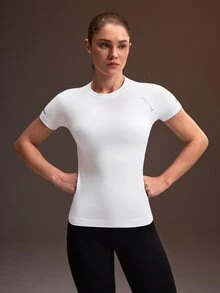 Powerista 女款無縫運動T恤套裝 3件組 素色圓領短袖休閒健身運動T恤 印花圓領短袖 - 黑色 - 查看 4