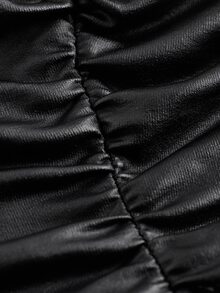 Attitoon Faux Stretch-Leather Black Pleated Strapless Top - Black - View 3