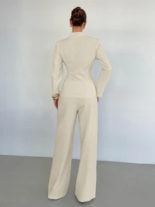 Siren Gaze Women's Solid Color Frog Button Placket Long Sleeve Jacket And Pants Elegant Suit Set - White - View 2