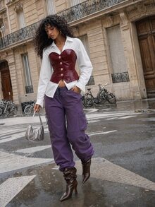 Modviera Women's Drawstring Waist Pocket Loose Outdoor Hiking Pants - Purple - View 5