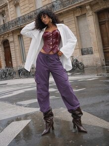 Modviera Women's Drawstring Waist Pocket Loose Outdoor Hiking Pants - Purple - View 6