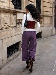 Modviera Women's Drawstring Waist Pocket Loose Outdoor Hiking Pants - Purple - View 2