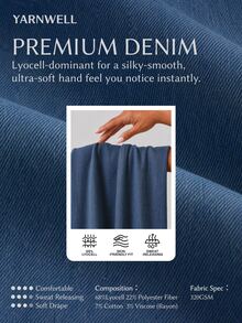 YARNWELL Jaket Denim Longgar Wanita dengan Kerah dan Kancing - Medium Wash - View 6