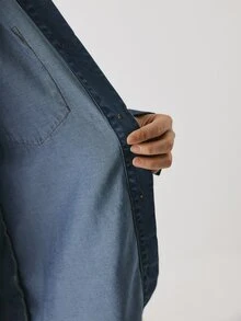 YARNWELL Jaket Denim Longgar Wanita dengan Kerah dan Kancing - Medium Wash - View 7