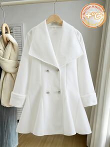 SHEIN Teen Girls Elegant White Overcoat Jacket, Suitable For Daily Wear, Formal Occasions, Autumn Outerwear, Spring And Autumn - White - View 7