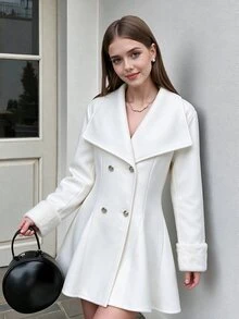 SHEIN Teen Girls Elegant White Overcoat Jacket, Suitable For Daily Wear, Formal Occasions, Autumn Outerwear, Spring And Autumn - White - View 6