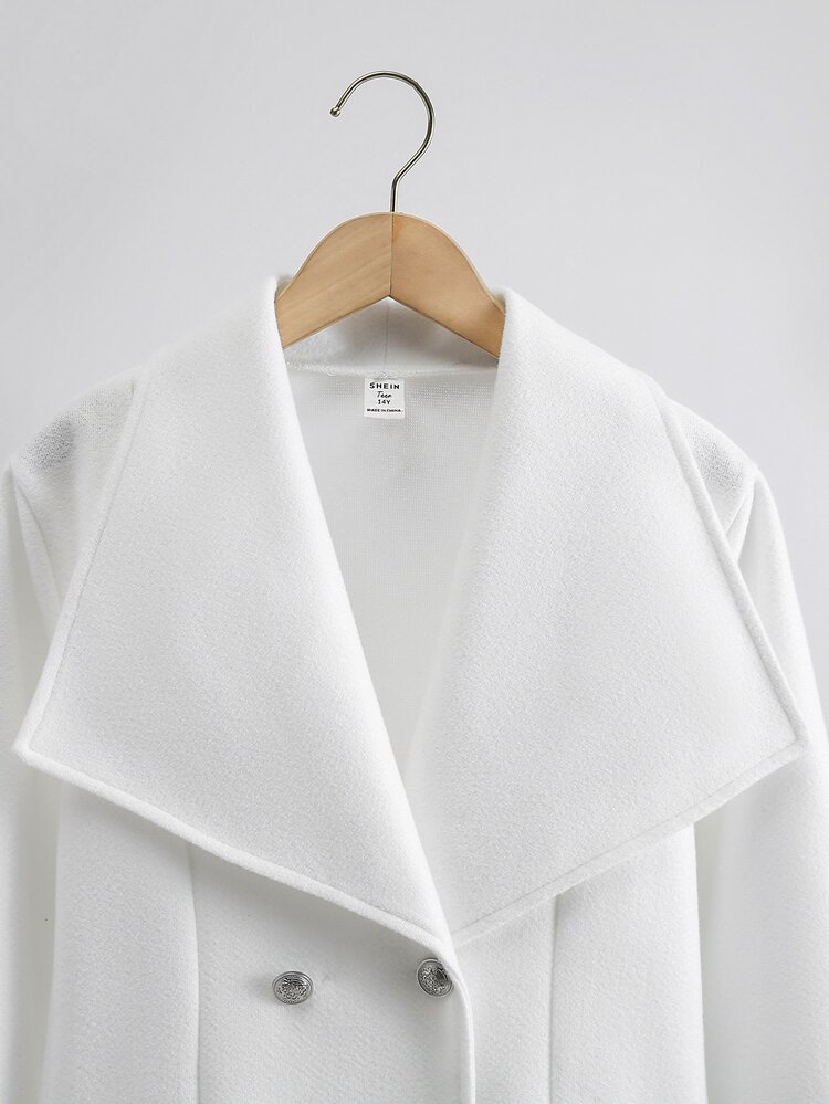 SHEIN 青少年女孩優雅白色大衣外套，適合日常穿著、正式場合，秋冬外套，春秋款 - 白色 - 查看 5