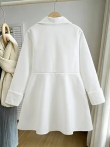 SHEIN Teen Girls Elegant White Overcoat Jacket, Suitable For Daily Wear, Formal Occasions, Autumn Outerwear, Spring And Autumn - White - View 2